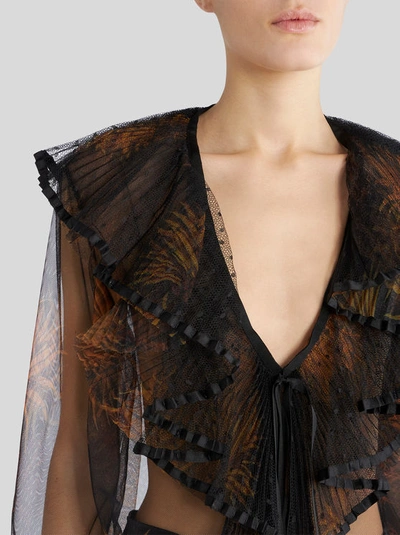 Shop Etro Top With Pleated Flounces And Dahlias In Black