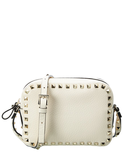 Shop Valentino Rockstud Grainy Leather Camera Bag In White
