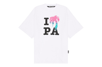 Pre-owned Palm Angels Logo Print T-shirt White Multicolor