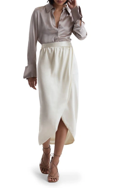Shop Reiss Tyra Wrap Front Tulip Hem Silk Skirt In Ivory