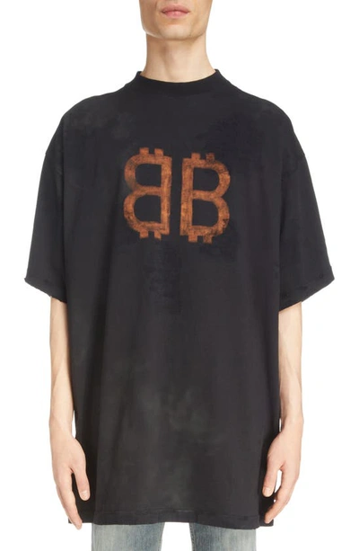 Shop Balenciaga Crypto Logo Oversize Graphic T-shirt In Washed Black