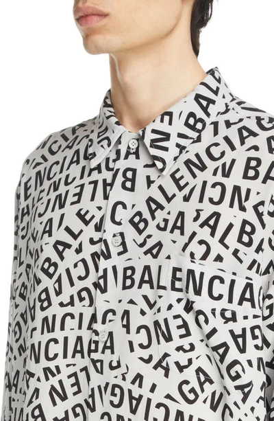 Shop Balenciaga Logo Strips Long Sleeve Cupro Blend Button-up Shirt In White/ Black