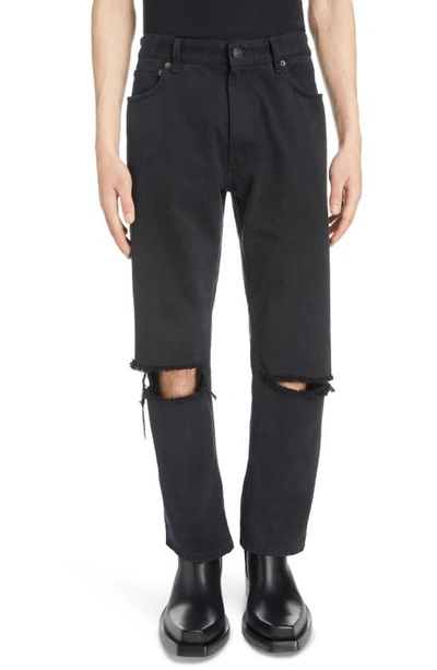 Shop Balenciaga Destroyed Loose Fit Jeans In Pitch Black