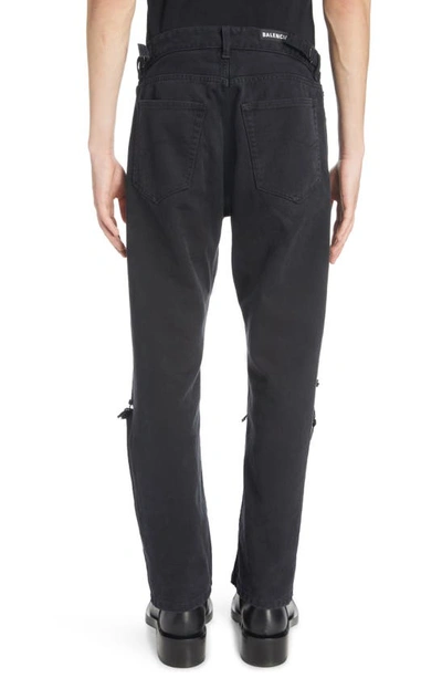 Shop Balenciaga Destroyed Loose Fit Jeans In Pitch Black