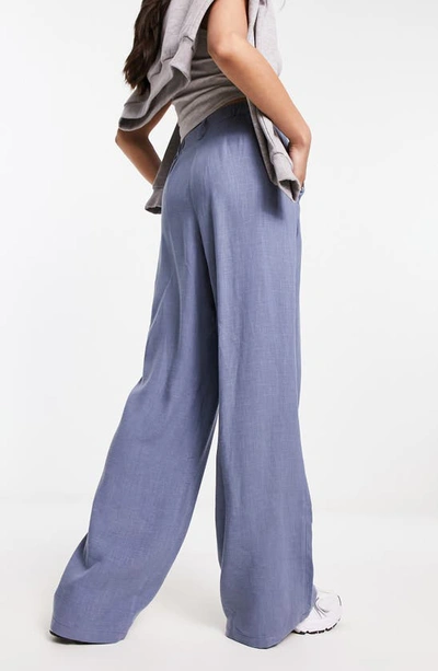 Shop Asos Design Wide Leg Dad Trousers In Medium Blue