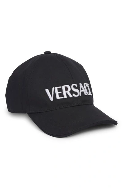 Shop Versace Embroidered Logo Baseball Cap In Black/ White/ Palladium
