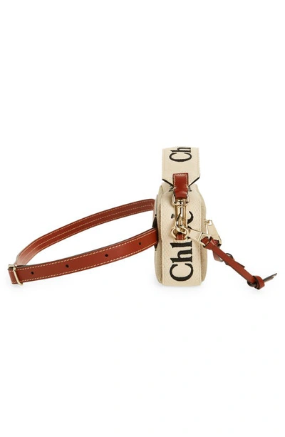 Shop Chloé Woody Linen Canvas Belt Bag In Sepia Brown 27s