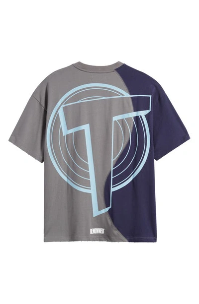 Shop Renowned Tunesquad Lucid Split Colorblock Cotton Graphic T-shirt In Multi Grey