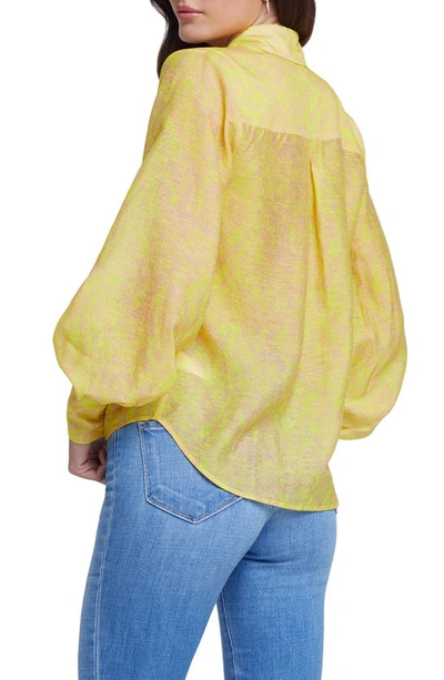 Shop L Agence Jayleen Bishop Sleeve Button-up Shirt In Lemon Tonic Multi Python Snake