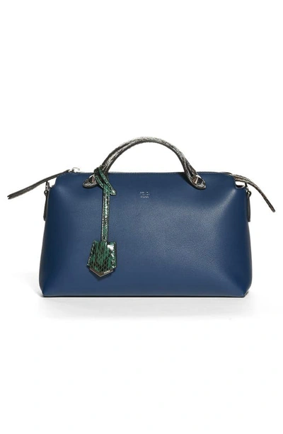 Shop Fendi 'medium By The Way' Calfskin Leather Shoulder Bag With Genuine Snakeskin Trim In Blue