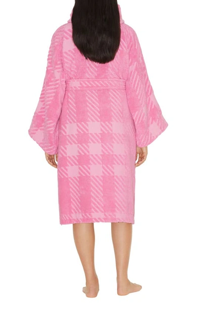 Shop Burberry Mega Check Cotton Terry Cloth Hooded Robe In Bubblegum Pink