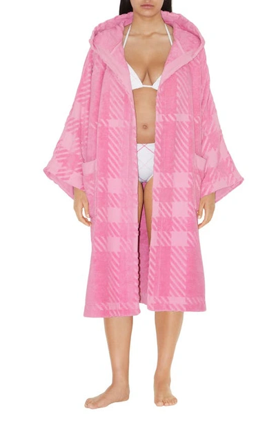 Shop Burberry Mega Check Cotton Terry Cloth Hooded Robe In Bubblegum Pink