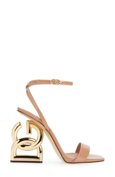 Shop Dolce & Gabbana Logo Heel Ankle Strap Sandal In Dark Beige