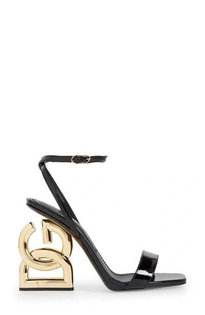 Shop Dolce & Gabbana Logo Heel Ankle Strap Sandal In Black