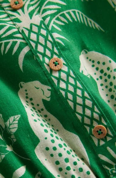 Shop Mini Boden Kids' Tropical Print Linen & Cotton Romper In Rich Emerald Goa