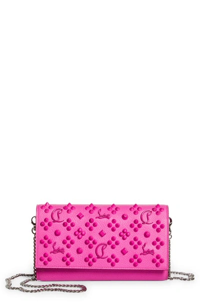 Shop Christian Louboutin Paloma Loubinthesky Calfskin Wallet On A Chain In P855 Bolerose/ Bolerose