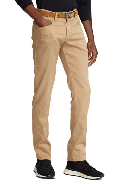 Shop Ralph Lauren Purple Label Slim Fit Linen & Cotton Five-pocket Pants In Icon Khaki