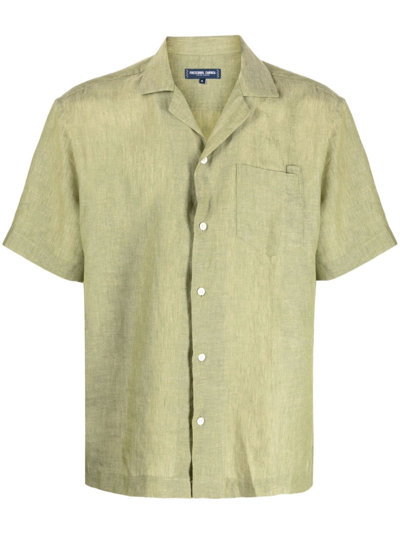 Shop Frescobol Carioca Cuban-collar Linen Shirt In Green