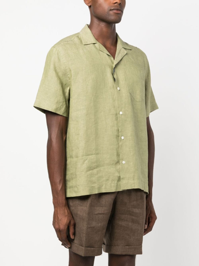 Shop Frescobol Carioca Cuban-collar Linen Shirt In Green