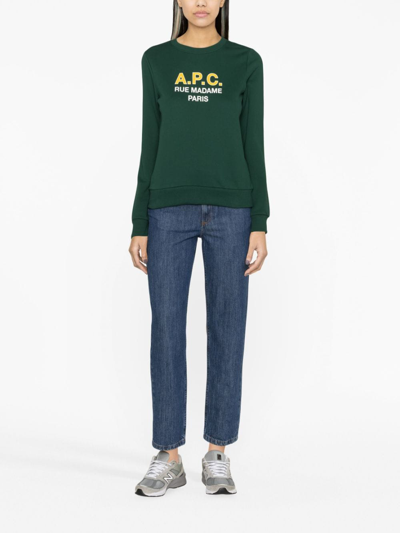 Shop Apc Madame Logo-print Cotton Sweatshirt In Green