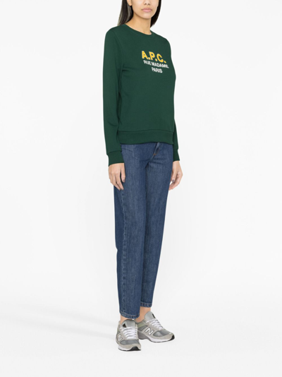 Shop Apc Madame Logo-print Cotton Sweatshirt In Green