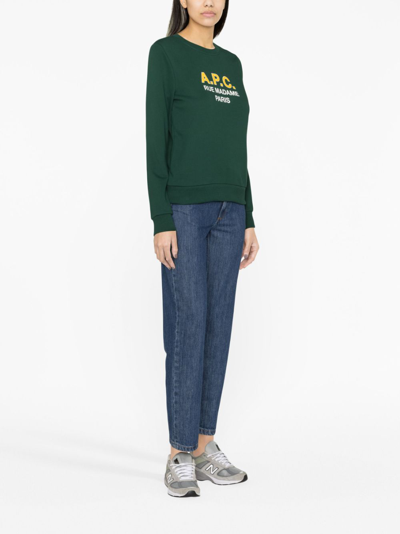 Apc Madame Logo-print Cotton Sweatshirt In Green