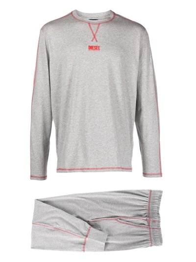 Shop Diesel Logo-embroidered Pyjama Top In Grey
