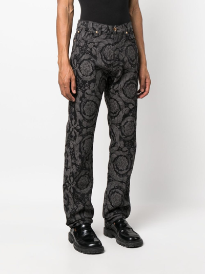 Shop Versace Barocco Silhouette Patterned Jeans In Grey