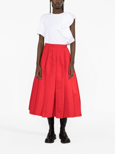 Shop Alexander Mcqueen Pleated Faille Midi Skirt In Red