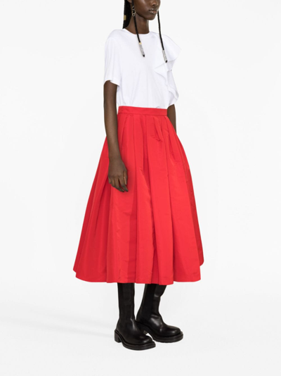Shop Alexander Mcqueen Pleated Faille Midi Skirt In Red