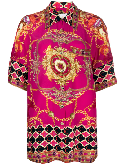 Shop Camilla Graphic-print Silk Shirt In Pink