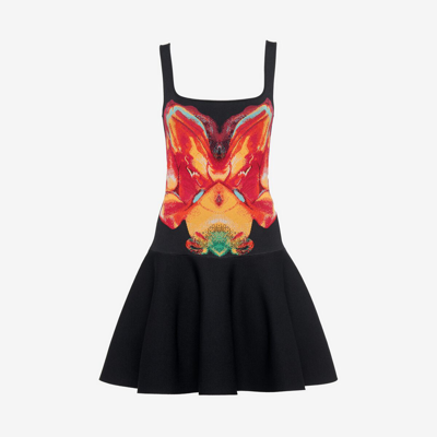 Shop Alexander Mcqueen Solarised Orchid Jacquard Mini Dress In Black/red/yellow