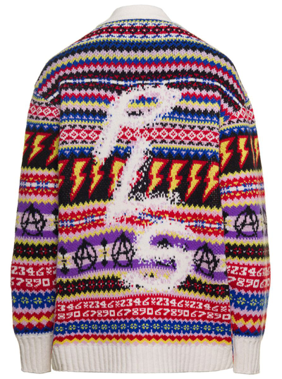 Shop Philosophy Di Lorenzo Serafini Oversized Multicolor Cardigan With Jacquard Motif And Logo In Wool Woman
