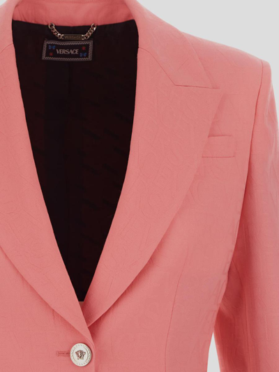 Shop Versace All-over Logo Informal Jacket In Pastel Pink