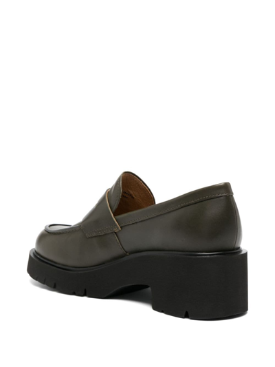 Shop Camper Milah Block-heel Leather Loafers In Green