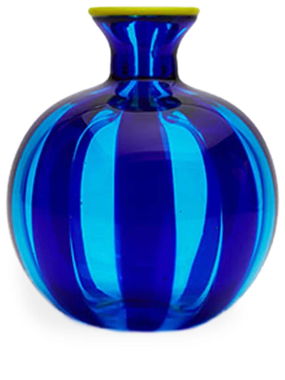 Shop La Doublej Ciccio Striped Glass Vase (11.5cm) In Blue