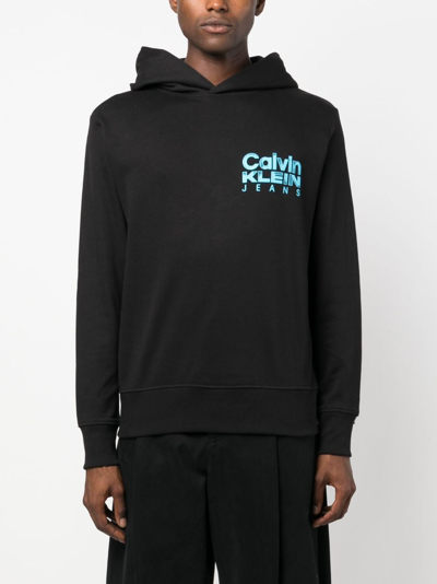 Shop Calvin Klein Logo-print Cotton Hoodie In Black