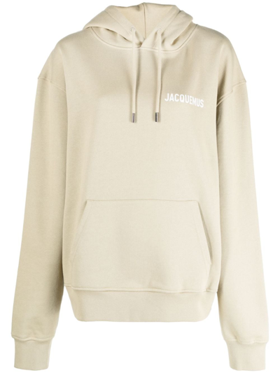 Shop Jacquemus Logo-print Organic-cotton Hoodie In Green