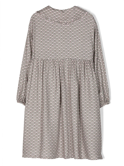 Il Gufo Monogram-pattern Dress In Neutrals