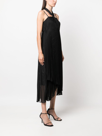 Shop Dkny Pleated Halterneck High-low Dress In Black