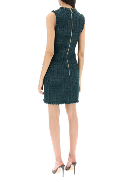 Shop Balmain Mini Dress In Tweed In Vert Fonce (green)