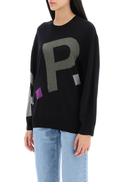 Shop Apc Sweater In Virgin Wool With Logo Pattern In Noir (black)
