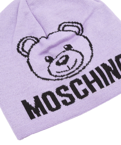 Shop Moschino Teddy Bear Wool Beanie In Lilac
