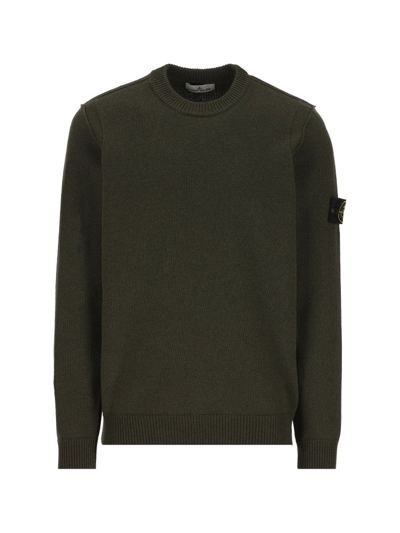 Shop Stone Island Logo Patch Crewneck Knitted Jumper In Green