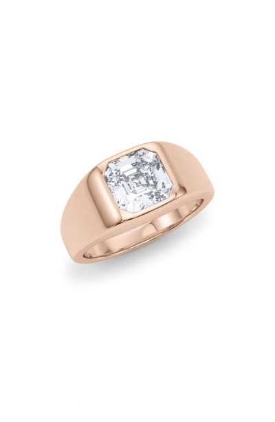 Shop Hautecarat Asscher Cut Lab Created Diamond Signet Ring In 18k Rose Gold