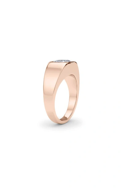 Hautecarat Asscher Cut Lab Created Diamond Signet Ring In 18k Rose Gold
