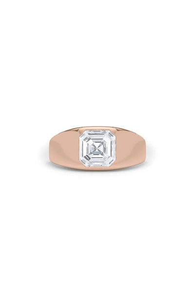 Hautecarat Asscher Cut Lab Created Diamond Signet Ring In 18k Rose Gold