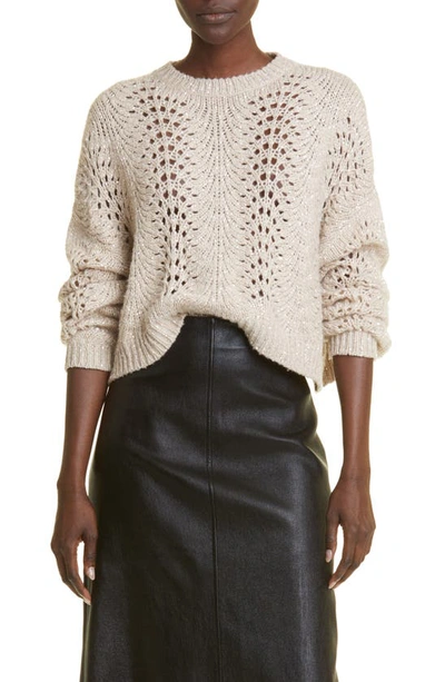 Shop Brunello Cucinelli Sequin Crop Cashmere Blend Sweater In Cyy04 Feather