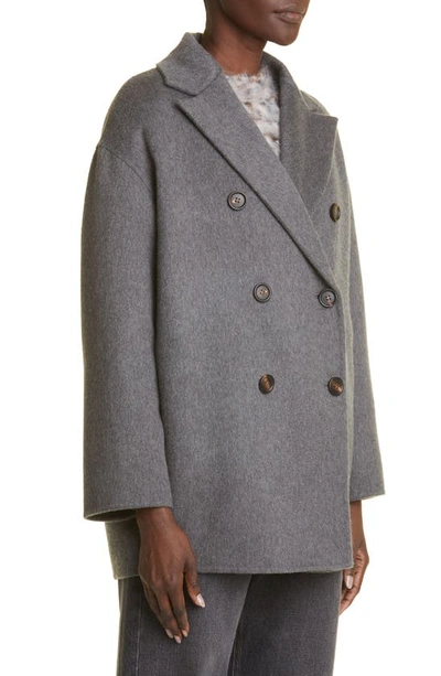 Shop Brunello Cucinelli Double Breasted Cashmere Overcoat In C028 Piombo