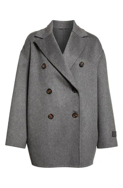 Shop Brunello Cucinelli Double Breasted Cashmere Overcoat In C028 Piombo